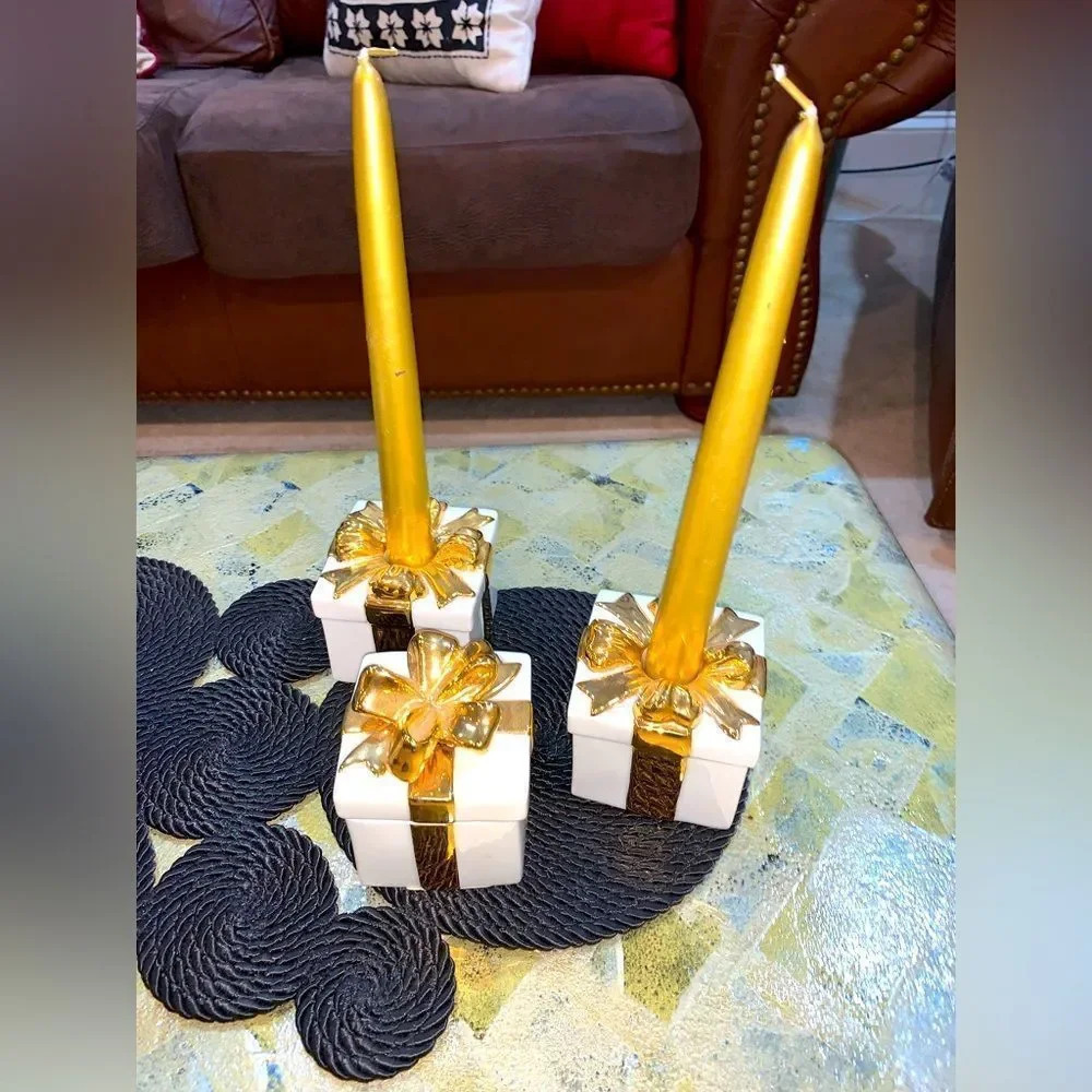 Mikasa Holiday Elegance Porcelain Candle Holders/Trinket Box